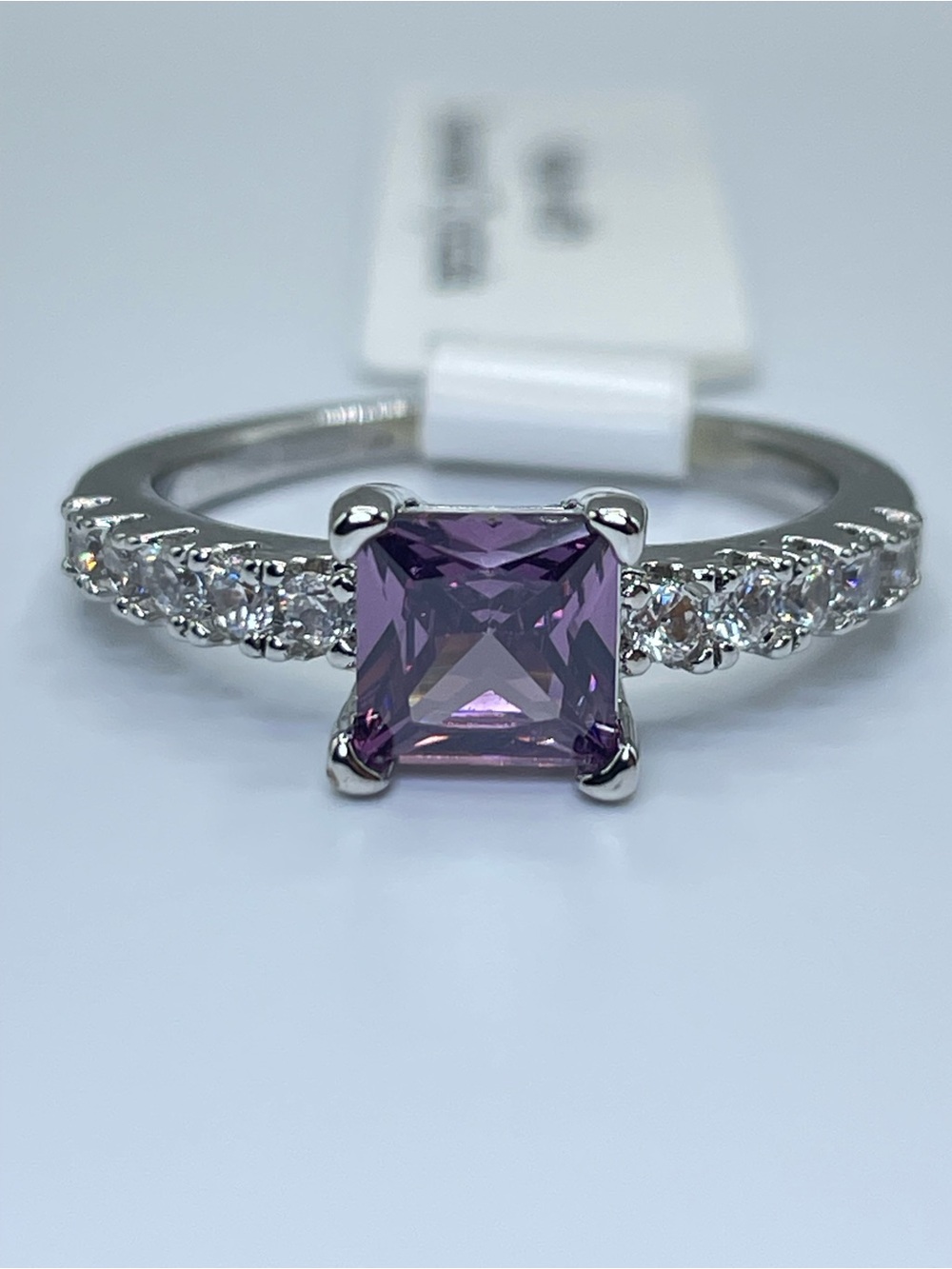 Swarovski Crystal Elements Amethyst Purple White Crystal Dainty Ring Sz 8